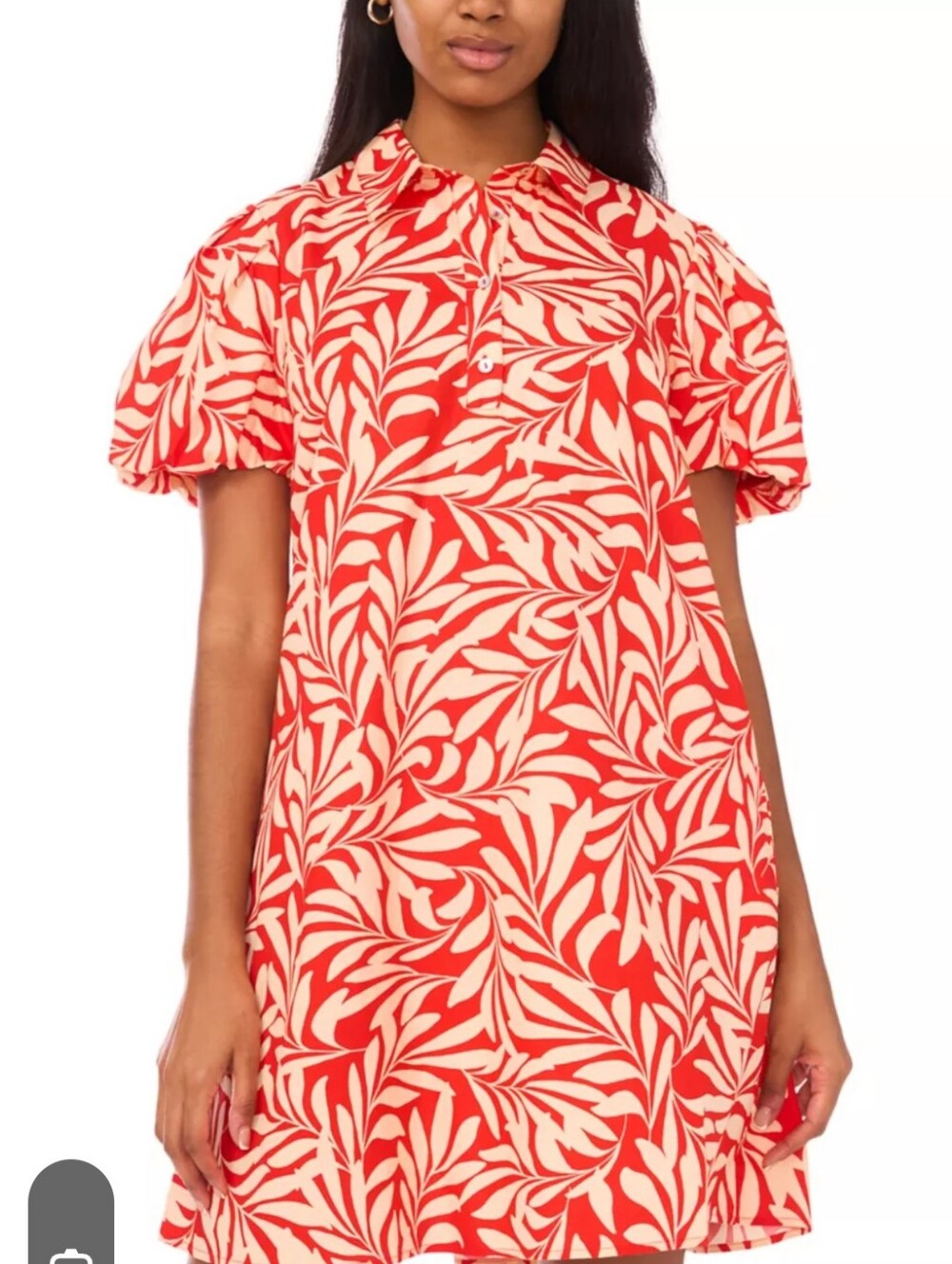 NWT MSK Fiery Red Short Puff Sleeve Mini Dress 100% Cotton Size XL